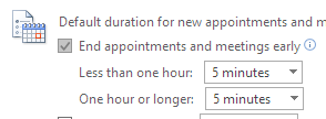 outlook calendar options to end meetings early